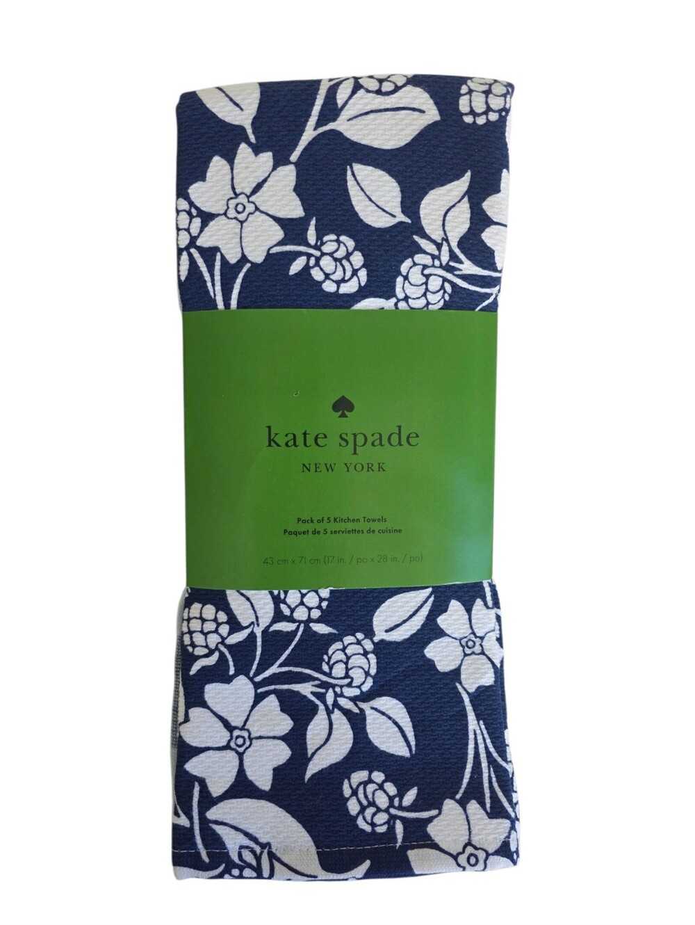 Kate Spade Blue & White 100% Cotton Kitchen Towels NEW Pack of 5